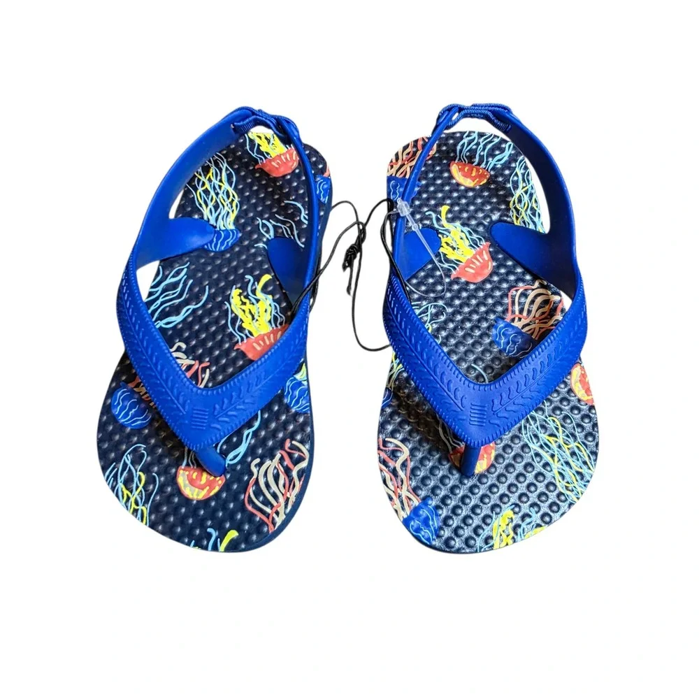 Kids Blue Jellyfish‎ Flip Flops Sandals Size 5-6 Toddler Beach Summer NWT